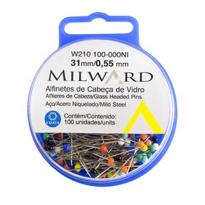 Alfinetes de Cabeca de Vidro Milward 3,1cm Coats Corrente 100un