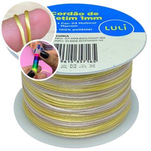 Cordao de Cetim Rabo de Rato Multicor Luli 1mm Rolo com 50 Metros